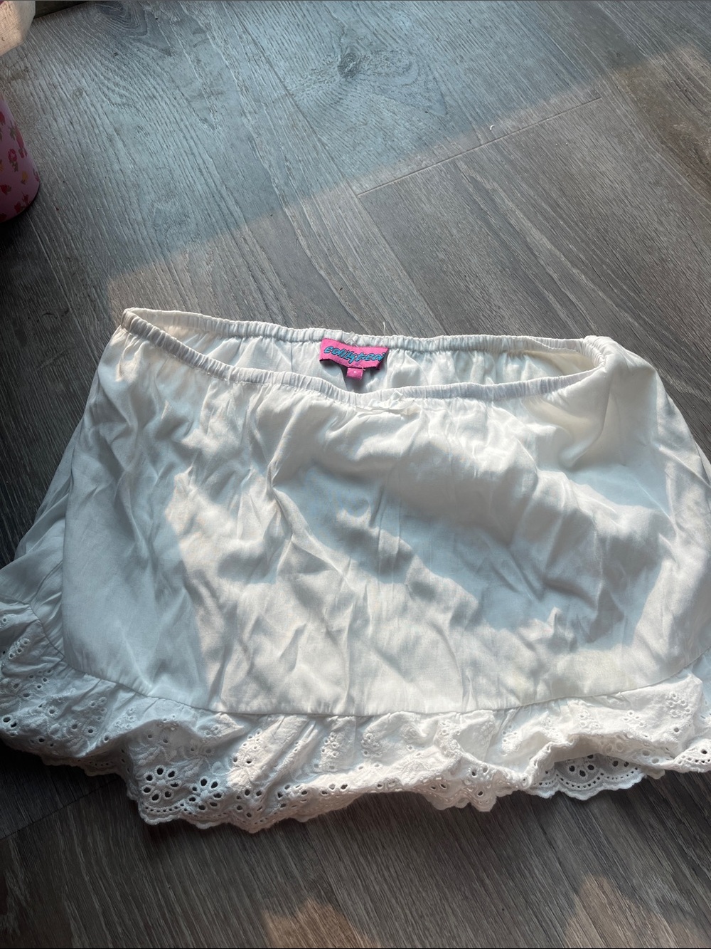 Edikted White Lace-Trim Mini Slip Skirt